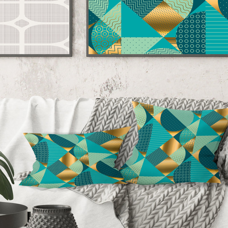 Coussin Gold and Blue Dynamics II - Mid-Century Modern