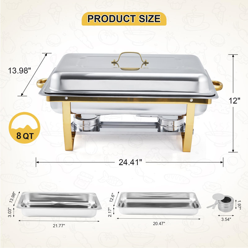 Ensemble de 2 réchauds à buffet en acier inoxydable 8QT avec couvercles et supports pliants, parfaits pour les soupers
