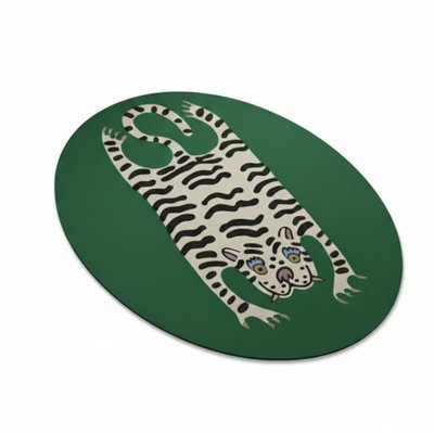 🟢 Emerald Tiger Tamer Oval Accent Rug
