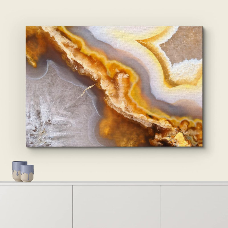 Reproduction d'art sur toile tendue à motif de tranche d'agate abstraite jaune, H 24 po x l 36 po x P 1,5 po, Toile tendue