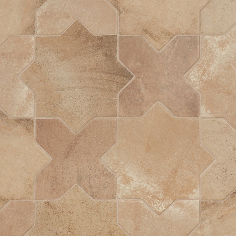 Parma Star and Cross 6" Terracotta Look Porcelain Floor and Wall Tile   , Cotto