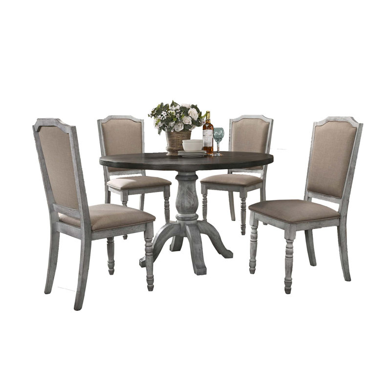 Geovany Weathered White Wood 5-Piece Dining Set