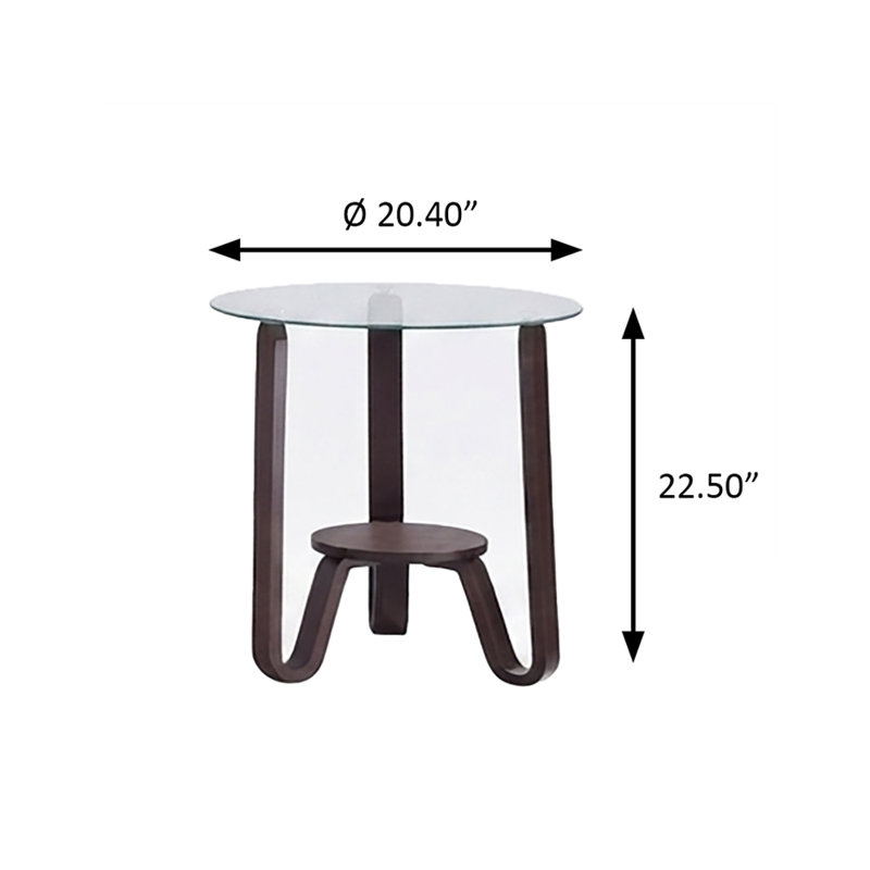 Table d'appoint de 51,8 cm de large, noyer foncé et verre transparent