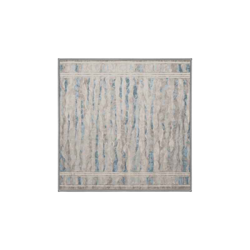 Machine Washable Gray Area Rug, Square 6'