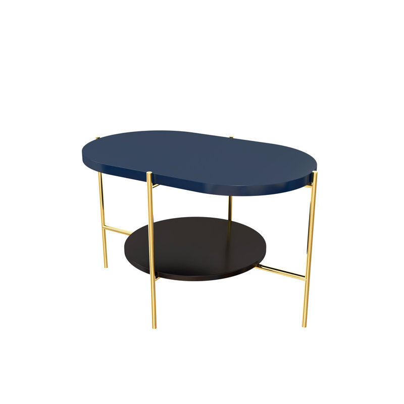 Borealis Four Leg Coffee Table with Storage, Navy/Gold