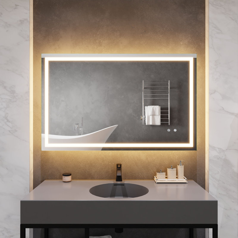 ANZZI 30 po x 48 po Miroir de salle de bain mural à DEL sans cadre avec désembueur avant / arrière