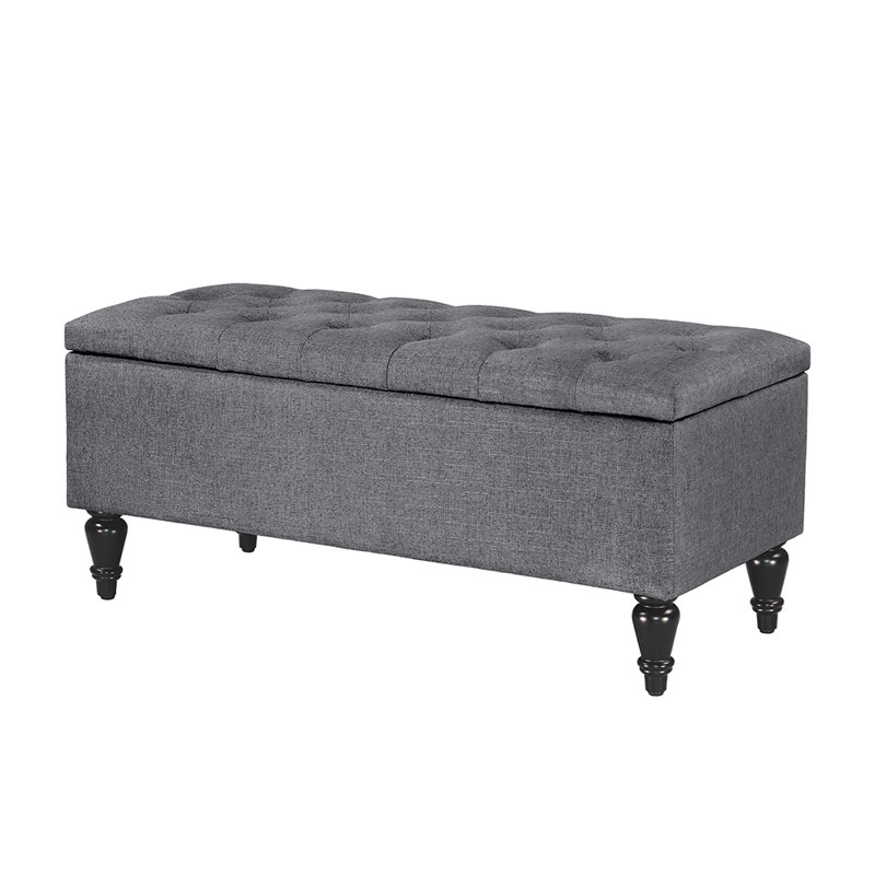 Aireen Polyester Upholstered Storage Bench, Gray