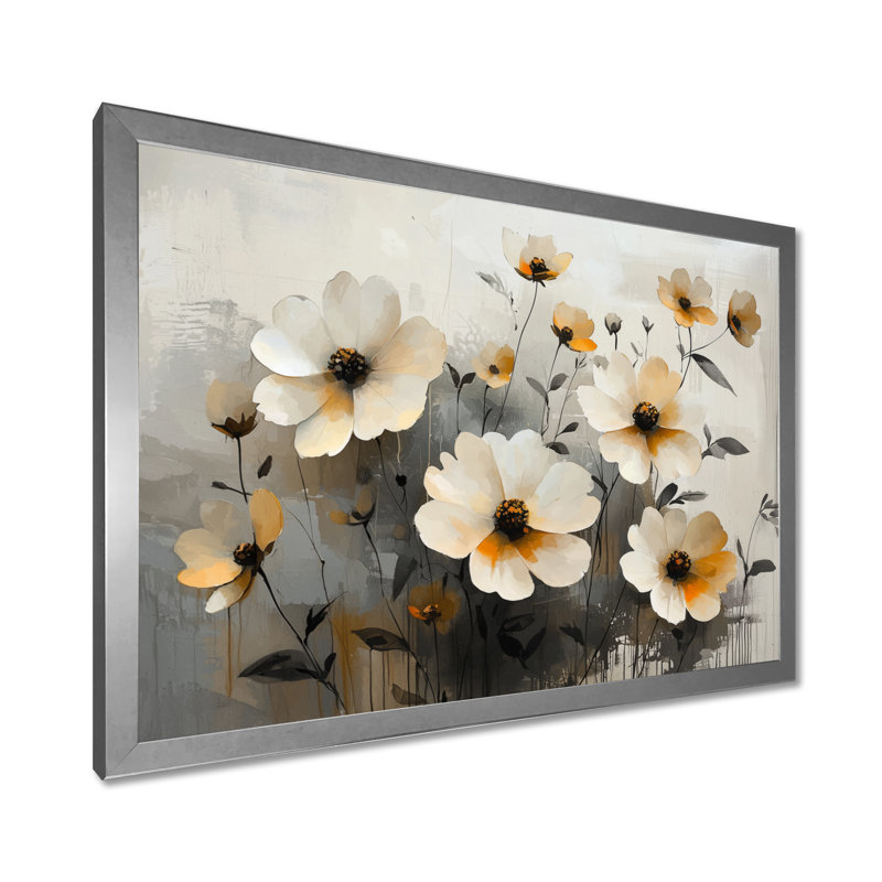 Jabri Golden Zinnias, H 30 po x l 40 po, Reproduction encadrée d'une seule photo, Argent argent
