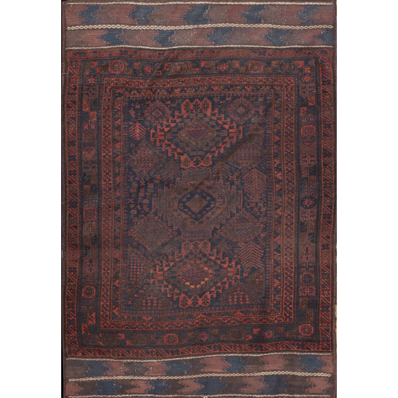 Antique Bold Tribal Geometric Baluch Afghan Rug