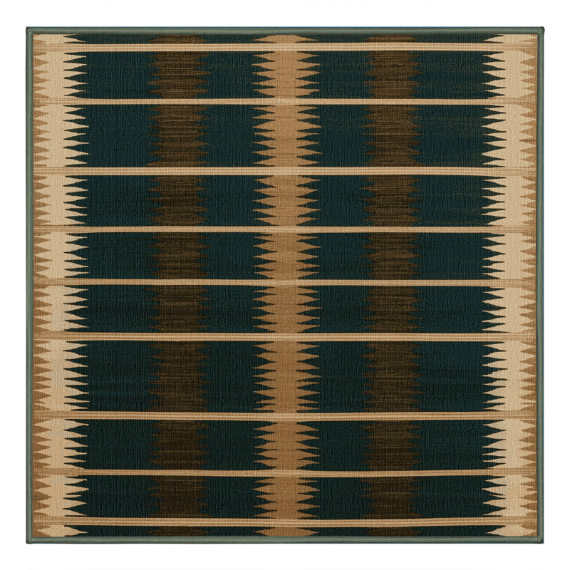 Washable Forest Green Cream Striped Area Rug, Square 7'