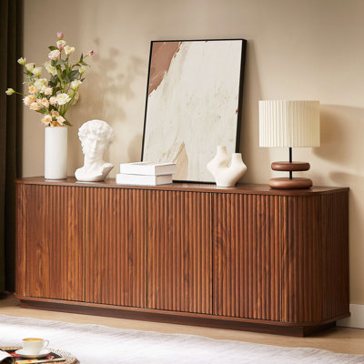 Sideboard Storage Cabinet TV Stand With Wave Pattern Buffet Cabinet Wooden Vertical Striped Cabinet For Kitchen/Bedroom/Entryway