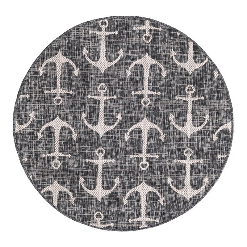 Tapis gris anthracite intérieur / extérieur Glidden, Rond 4 pi