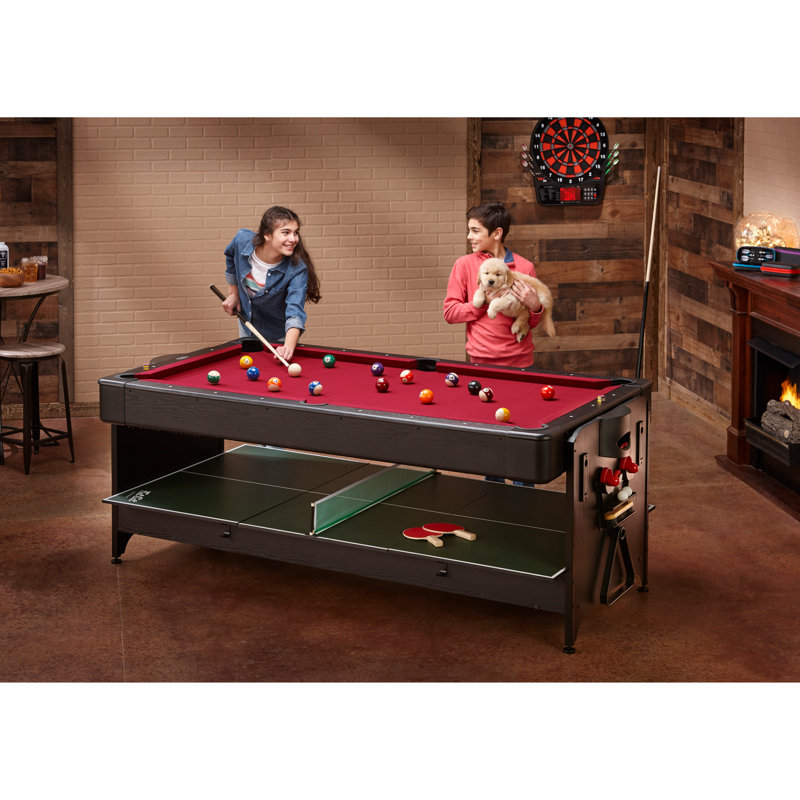 Red 7-Foot 3-in-1 Multi-Game Table with Rotation