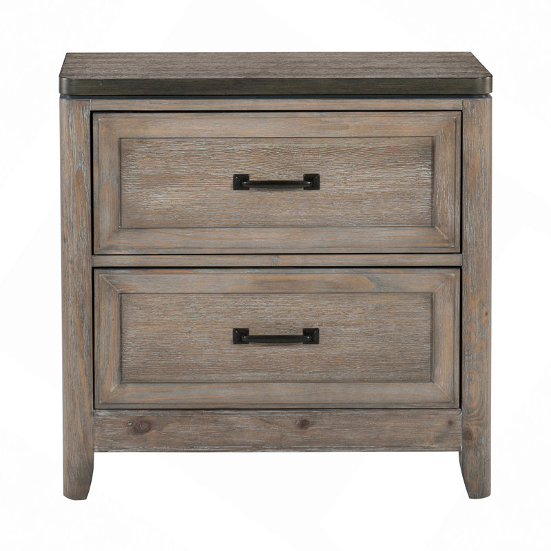 2 Drawers Wooden Nightstand In Platinum Finish