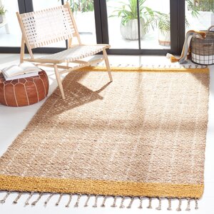 Abbie-May Handwoven Cotton/Jute Yellow/Beige Area Rug