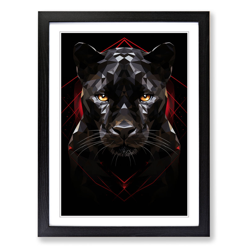 Panther Geometric No.2 - Single Picture Frame Print on Wood, Black, 46cm H x 34cm W x 2cm D
