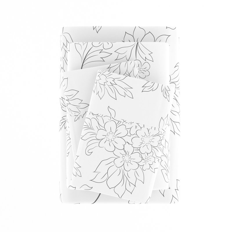 Gray Floral Twin Microfiber Bedding Set