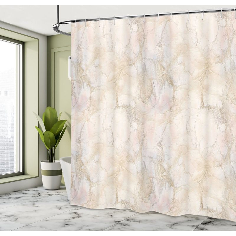 Ensemble de rideau de douche en marbre + crochets, H 70 po x l 69 po
