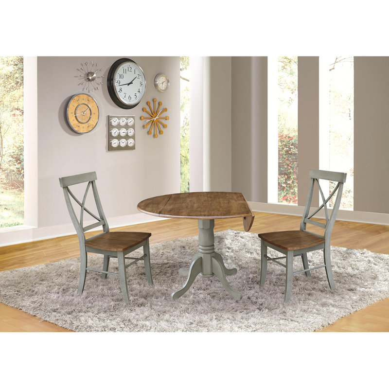Deibel Drop Leaf Solid Wood Dining Set, Hickory/Stone