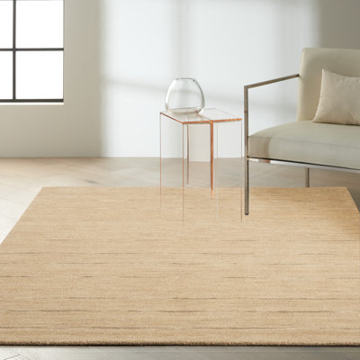 Tapis rayé beige en laine fabriqué à la main Halo
