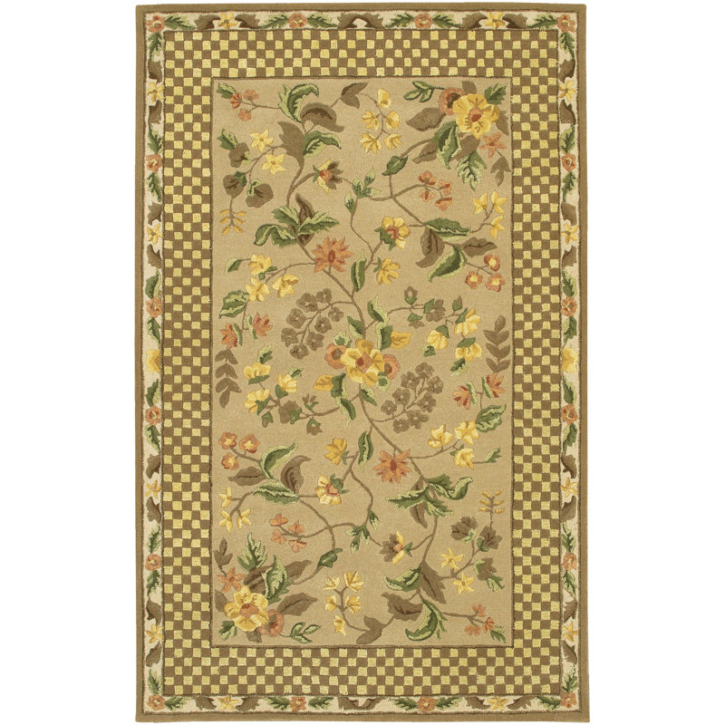 Helmetta Authentic Hand-Tufted Handmade Beige & Tan Country Cottage Floral Wool Area Rug, Rectangle 5' x 7'6"