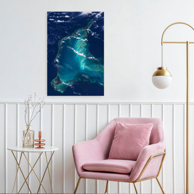 Vue satellite de l'île Eleuthera et de l'océan Atlantique, Bahamas, paysage contemporain abstrait, art naturel