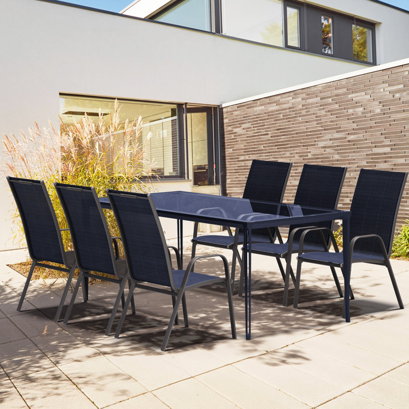 Ensemble de 4 chaises de patio empilables Ronda, 4, Bleu marine / Noir