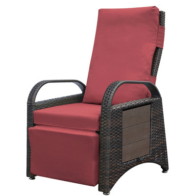 Fauteuil inclinable de patio avec tissu ajustable, tissé à la main et à l'eau, coussin extérieur rouge pour repose-pieds, table pratique,