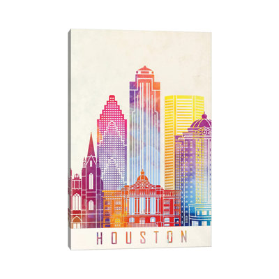 Houston Landmarks Watercolour Vertical 1 Piece Wrapped Canvas Painting