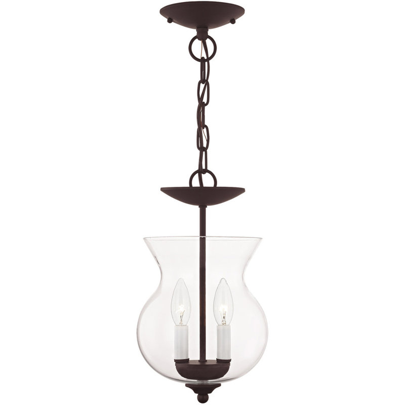 Lorri 2 - Light Unique/Statement Pendant, Clear Glass, 14" H x 8.25" W x 8.25" D, Bronze