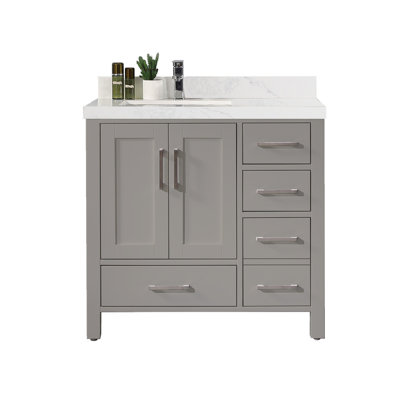 Aseelah 36 " W Freestanding Standard Single Vanity Bathroom Vanity With Quartz Top
