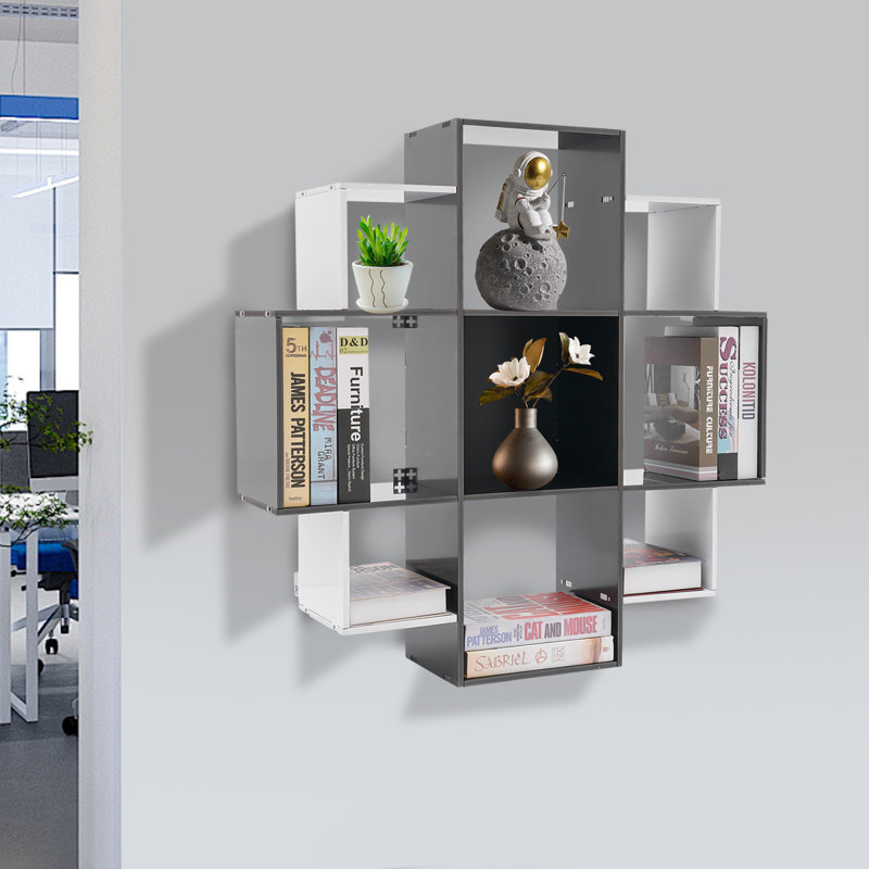 Khune Floating Bookcase, White/Black