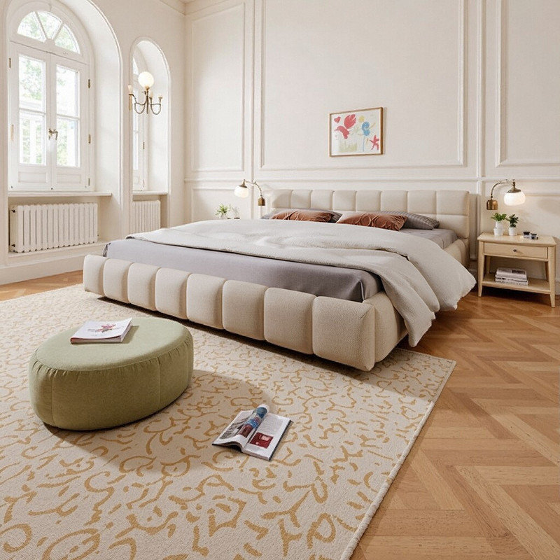 Soft Upholstered Bed with Checkerboard Headboard – King Sizes