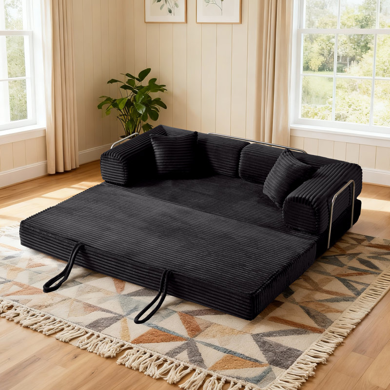 Boneless Convertible Sleeper Sofa Bed With 2 Pillows, Corduroy Folding Mattress Couch, No Assembly Required , Floor Sofa Lounge Couch For Living Room Small Spaces