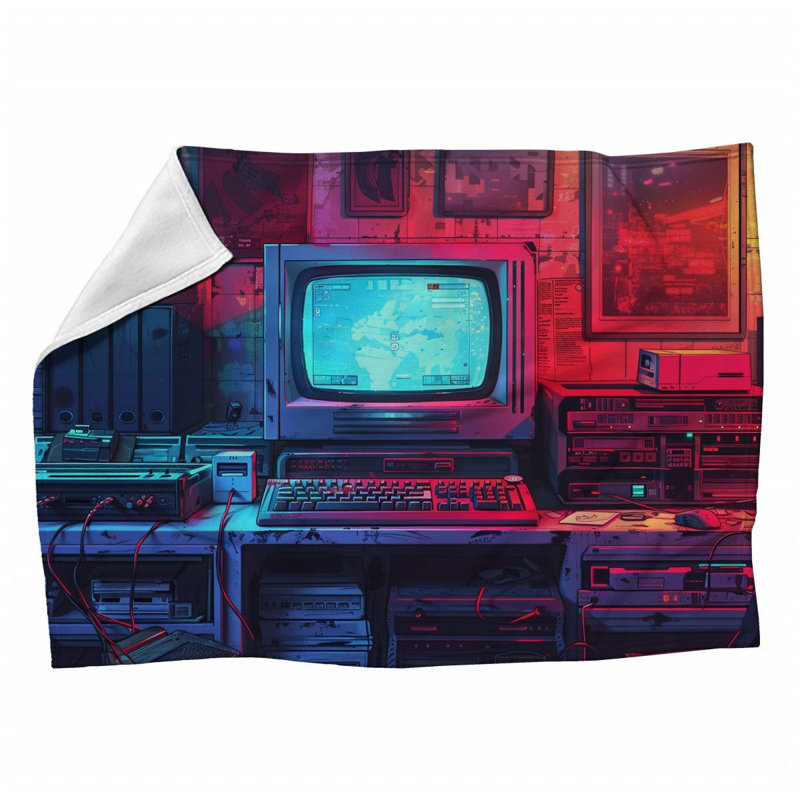 Computer Setup Technology Machine Printed Throw Blanket, Throw