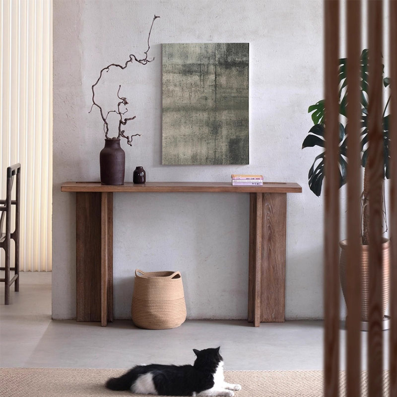 Console moderne et simple en bois massif., H 35,4 po x l 62,9 po x P 12,6 po