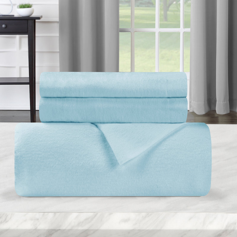 Gizem Modern Solid Flannel Cotton 3 Piece Duvet Cover Set, Light Blue, King Duvet Cover + 2 King Shams