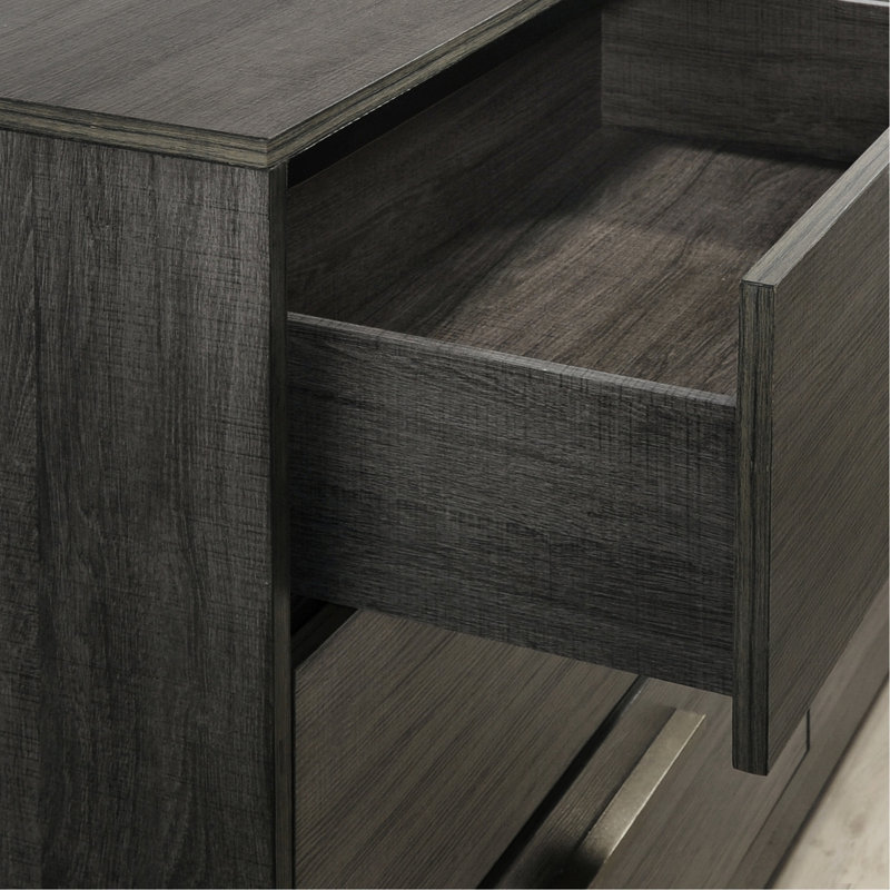 Table de chevet pour chambre à coucher avec finition gris antique, 2 tiroirs, table de chevet pratique 2, gris, ajoute de l'élégance à la pièce