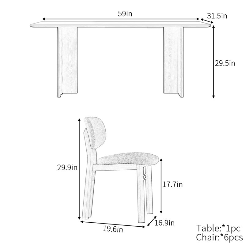 Ensemble de table de salle à manger rectangulaire rétro, H 29,5 po x L 59 po x l 31,5 po