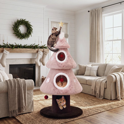 Arbre à chat 56 po avec 3 condos, flocons de neige interactifs et base renforcée