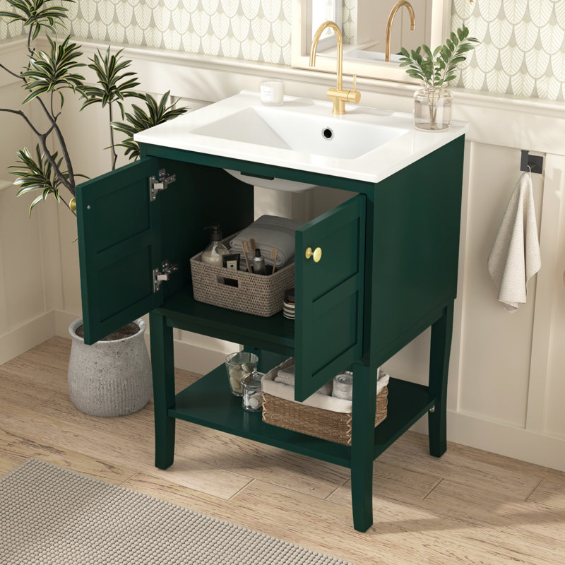 Grand meuble-lavabo moderne avec lavabo en résine brillante de style rétro pour salle de bain