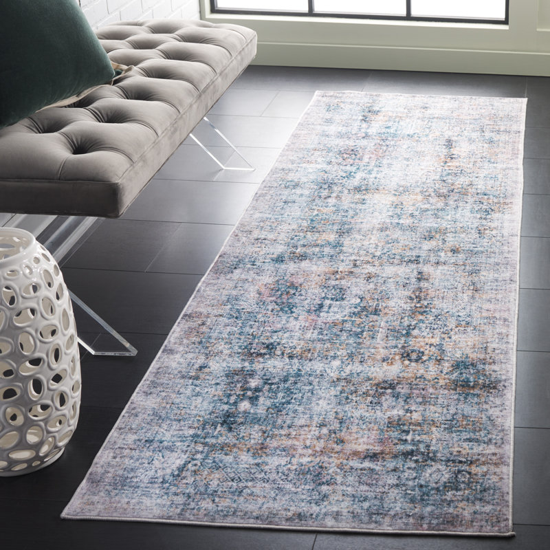 Tapis en polyester tissé à la machine à motif abstrait gris / vert Sydnei, Tapis de couloir 2 pi 6 po x 8 pi