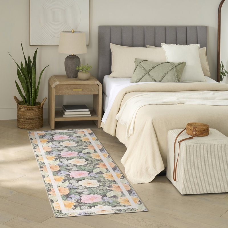 Tapis d'intérieur anthracite multicolore Nourison Botanical Washables 2 pi x 6 pi, Tapis de couloir 2 pi x 6 pi