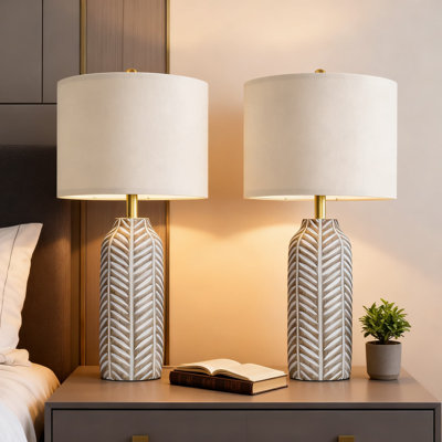 Ensemble de lampes de table de style campagnard de 26 po avec abat-jour en lin, base en résine rustique pour chambre à coucher, salon, table de chevet, entrée et chambre de bébé
