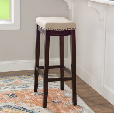 Upholstered Counter Stool with Solid Wood Frame