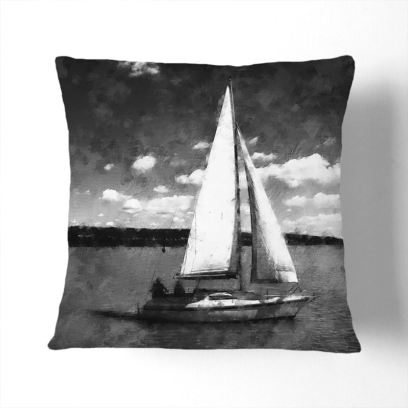 Sailing Boat Vol.3 Painting Scatter Cushion, 55cm H x 55cm W x 20cm D, Black