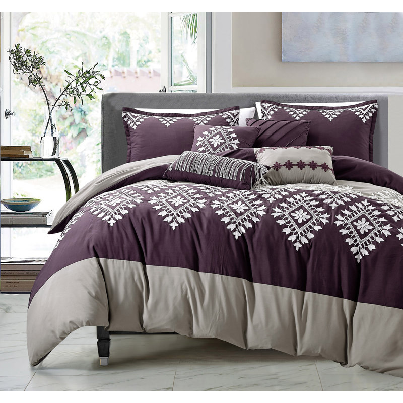 Ensemble d'édredon en microfibre mauve 7 pièces, Très grand édredon + 6 pièces supplémentaires