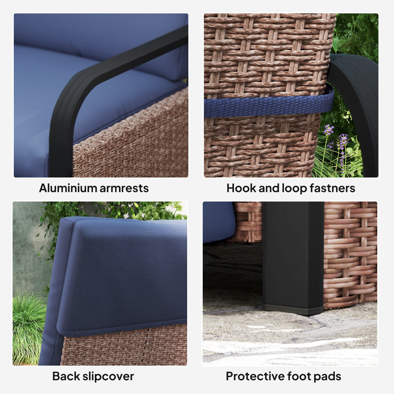 Wicker Outdoor Lounge Chair, Blue, Black/Brown