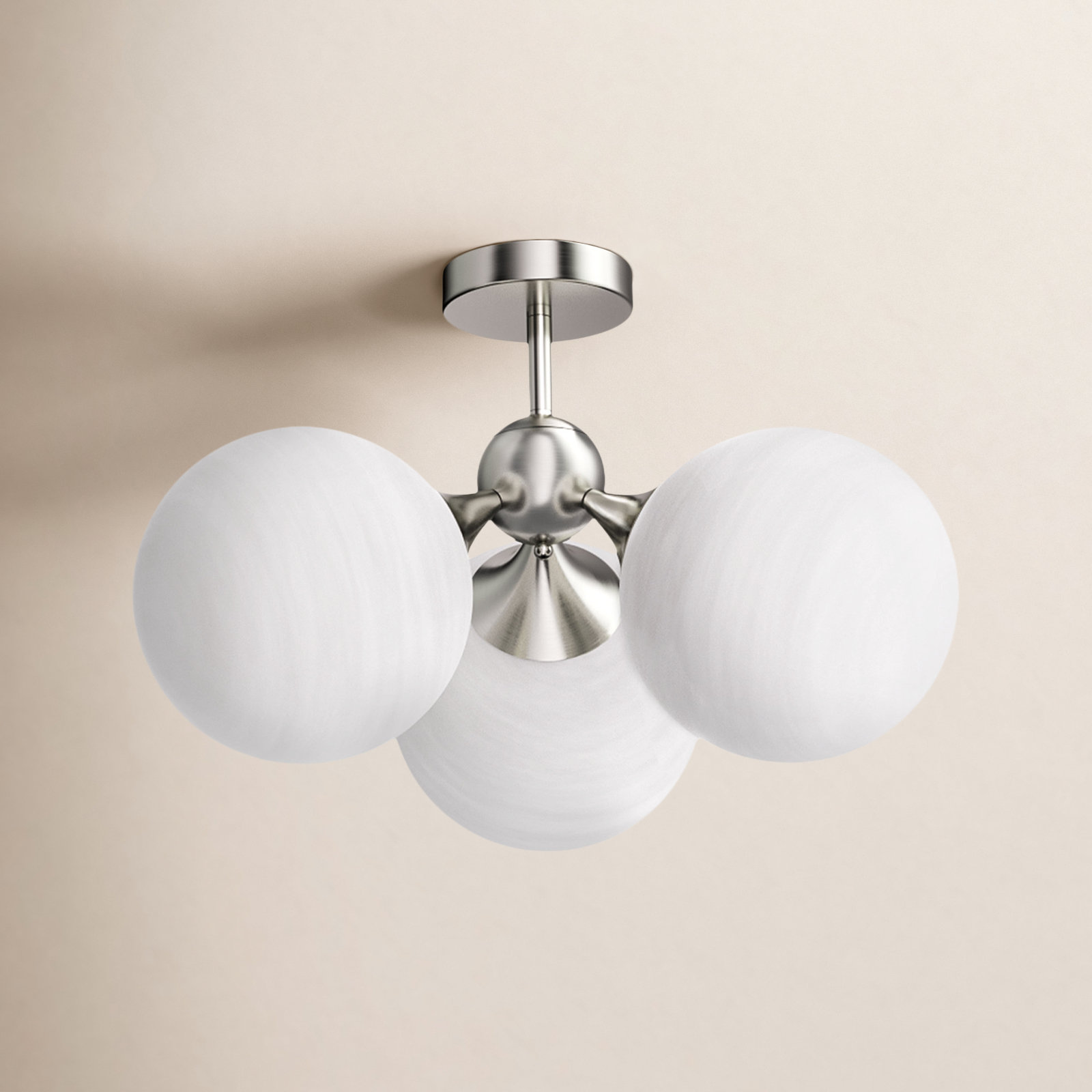 21"-3 Lights Modern Cloud Glass  Globe  Semi Flush Mount Lighting Fixture For Living Room, Bedroom, Brushed Nickel