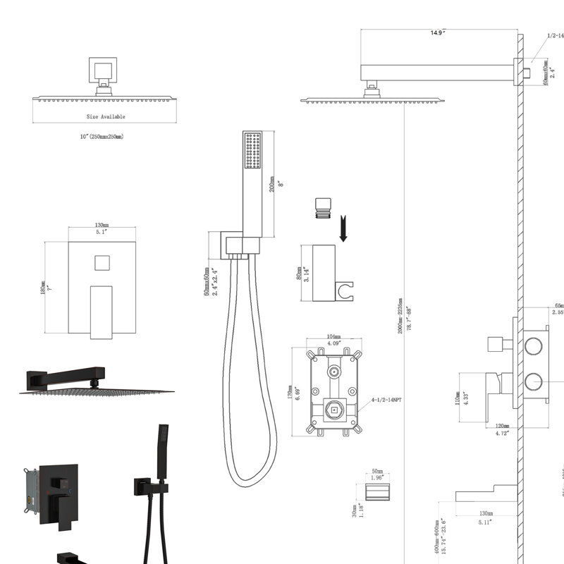 Wall Mounted Shower Combination With Waterfall Tub Spout - Oil Rubber Bronze 3 Function Rainfall & Handheld Valve Easy Installation And Sanitary Procedure Protocol Compilation Including -Balanced